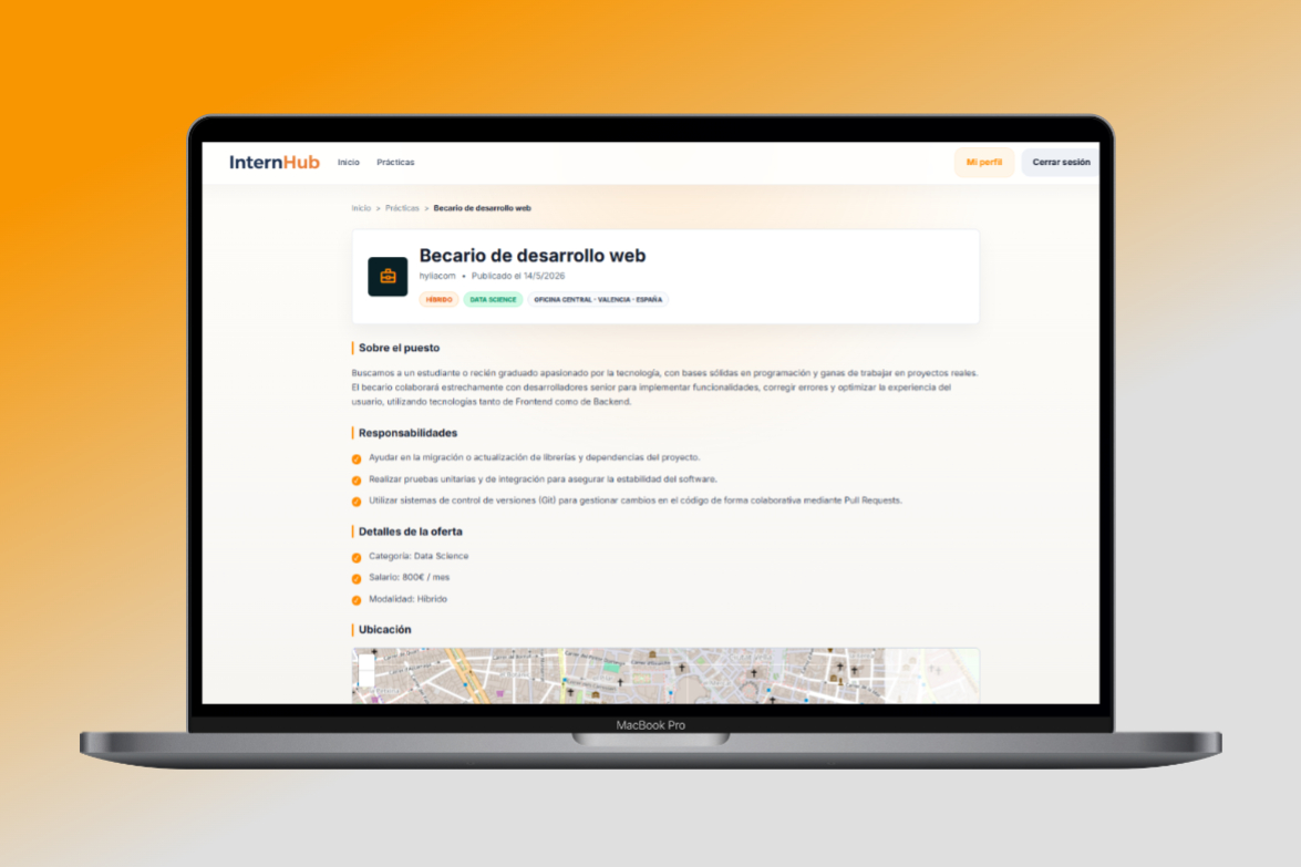 Funcionalidades de la plataforma de gestión de prácticas InternHub