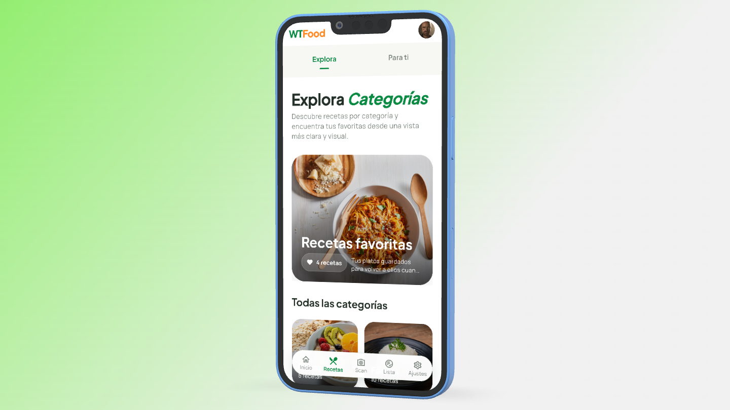 Funciones de la aplicación de recetas WTFood